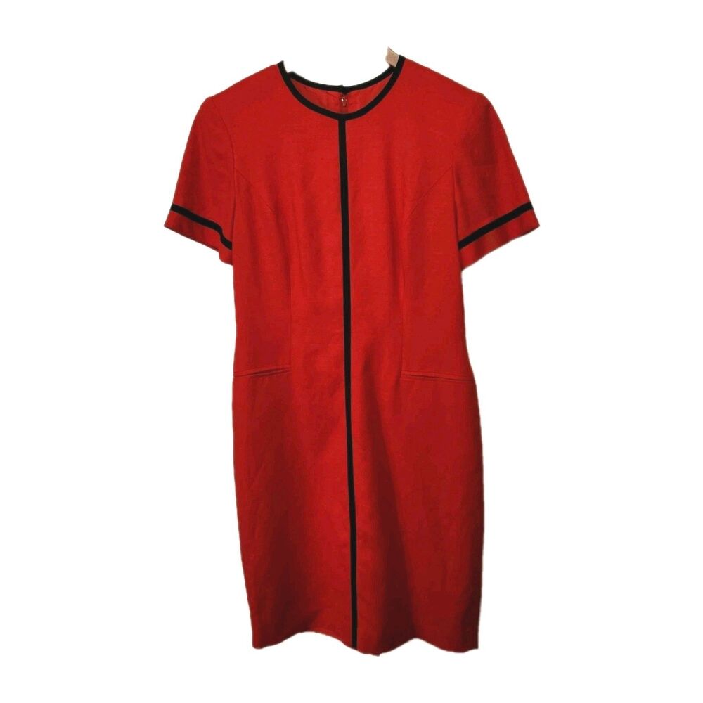 Vintage Talbots Depeche Red Dress Size 8 short slv Back Zip Sheath Lined Career